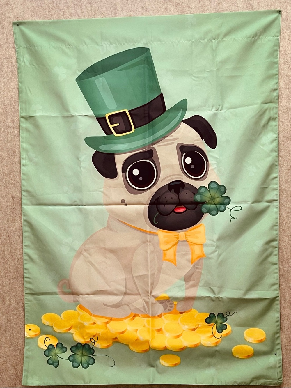 Pug Flag St. Patty's Day St. Patrick's Day Pug Flag Banner Double Sided